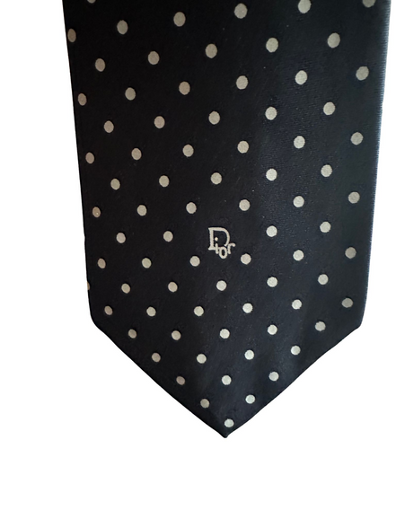Ties, Christian Dior Black and White Polka Dot Necktie