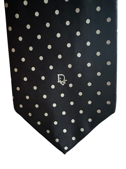 Ties, Christian Dior Black and White Polka Dot Necktie