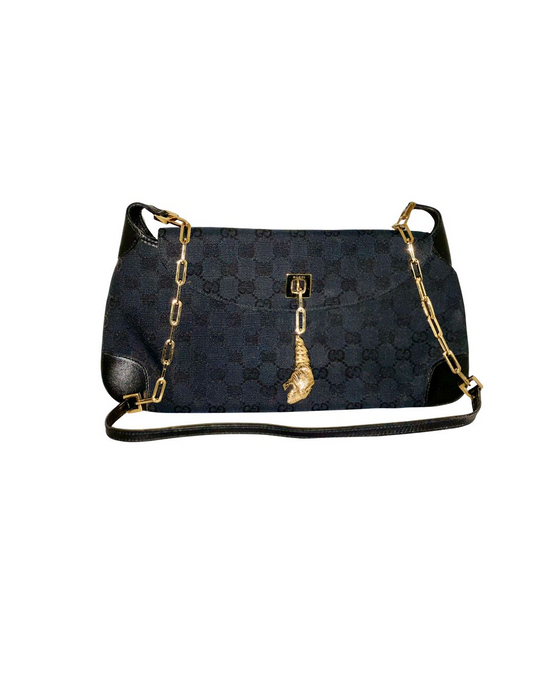 Handbag, Gucci by Tom Ford Black with Gold Tiger Charm