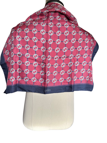 Scarf, Gucci Red Blue Silk Scarf