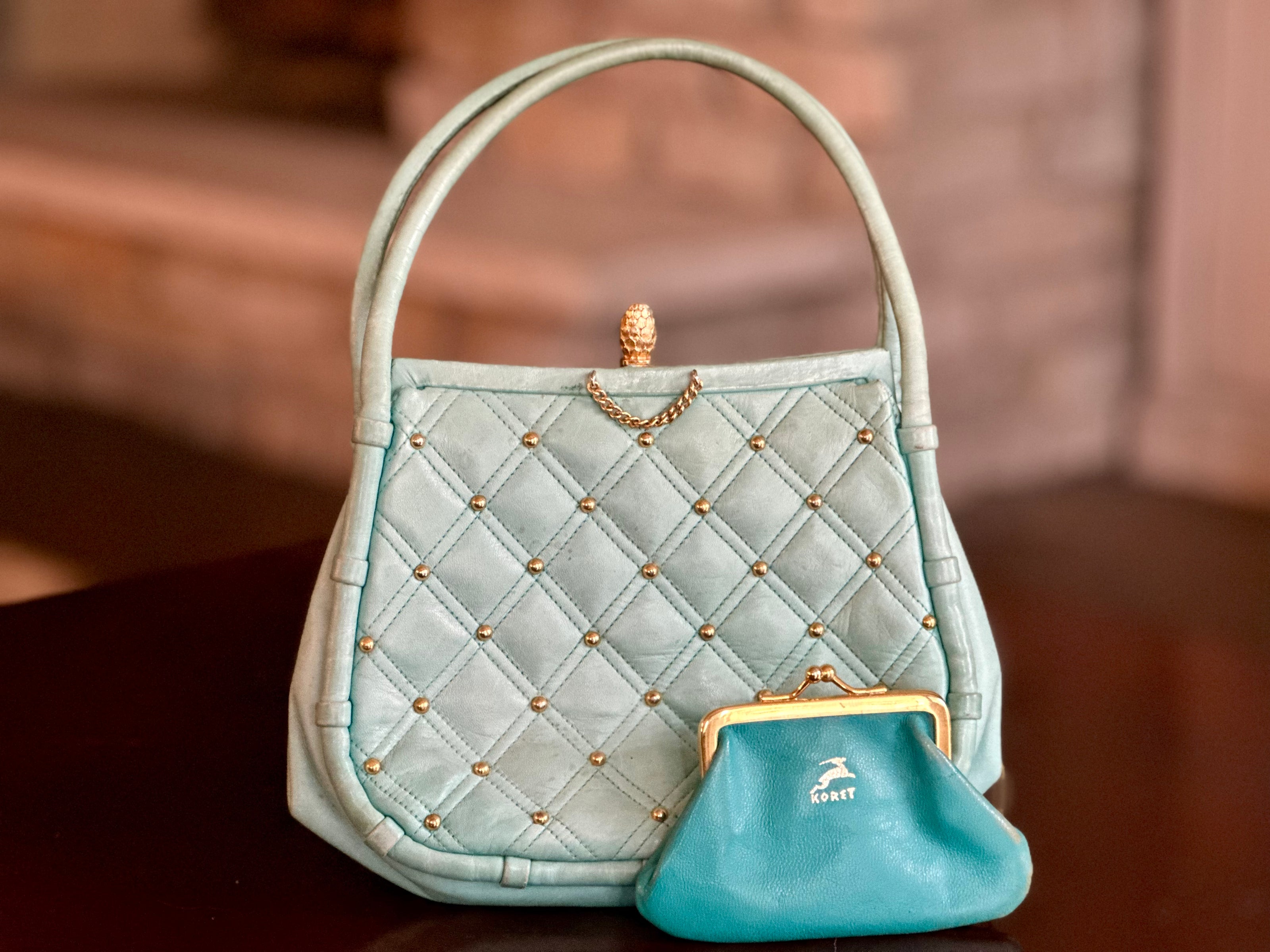 Handbag, Vintage Koret Powder Blue with Coin Purse
