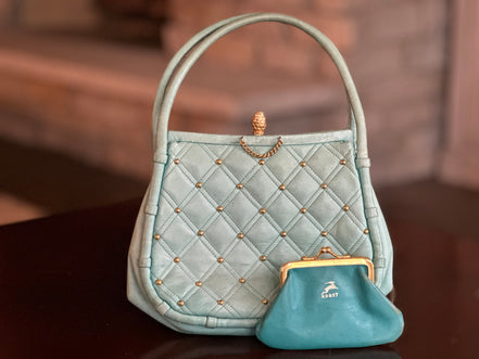 Handbag, Vintage Koret Powder Blue with Coin Purse
