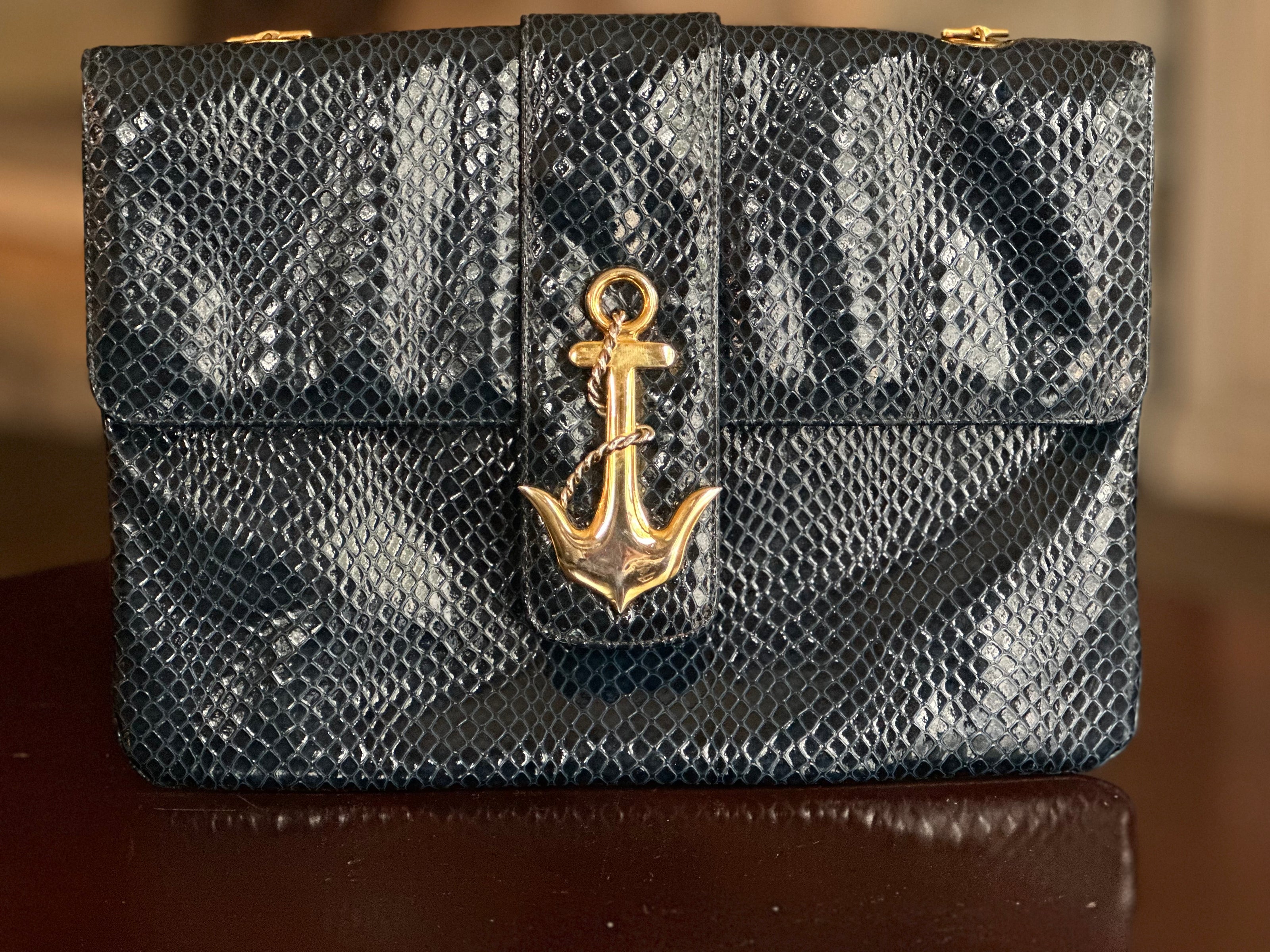 Handbag, Vintage Koret Navy Blue Nautical Shoulder Bag/Clutch