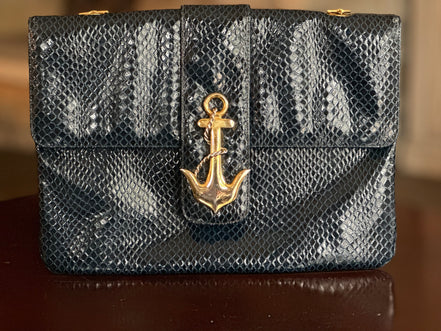 Handbag, Vintage Koret Navy Blue Nautical Shoulder Bag/Clutch