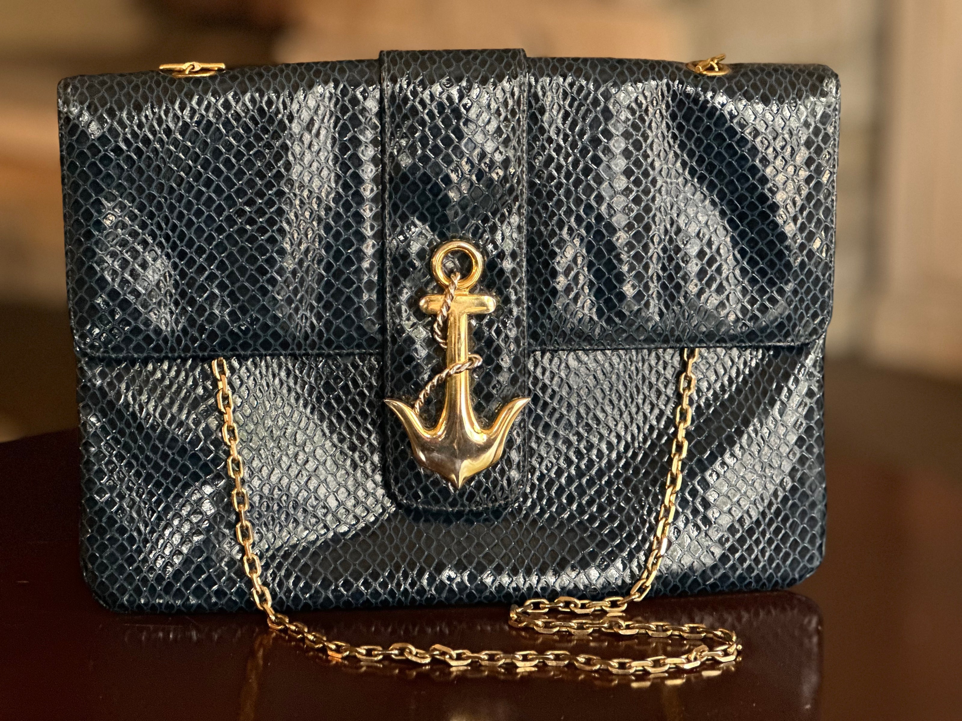 Handbag, Vintage Koret Navy Blue Nautical Shoulder Bag/Clutch