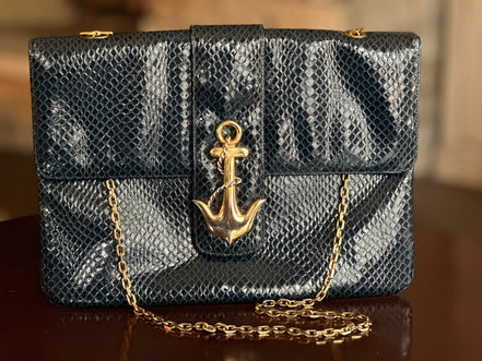 Handbag, Vintage Koret Navy Blue Nautical Shoulder Bag/Clutch
