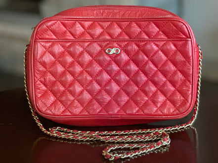 Handbag, Vintage Koret Red Quilted Shoulder Bag