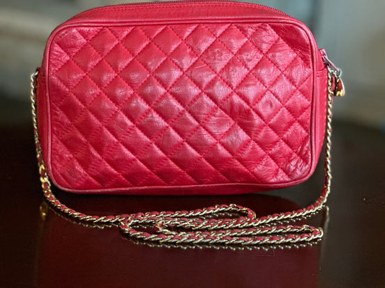 Handbag, Vintage Koret Red Quilted Shoulder Bag