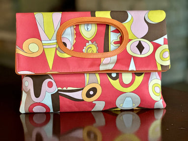 Handbag, Vintage Emilio Pucci Coral Abstract Foldover Bag/Clutch