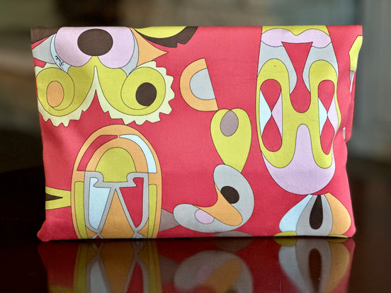 Handbag, Vintage Emilio Pucci Coral Abstract Foldover Bag/Clutch