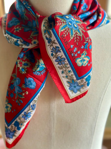 Scarf, Vintage Marc Laury 90s Red & Blue Floral Pattern