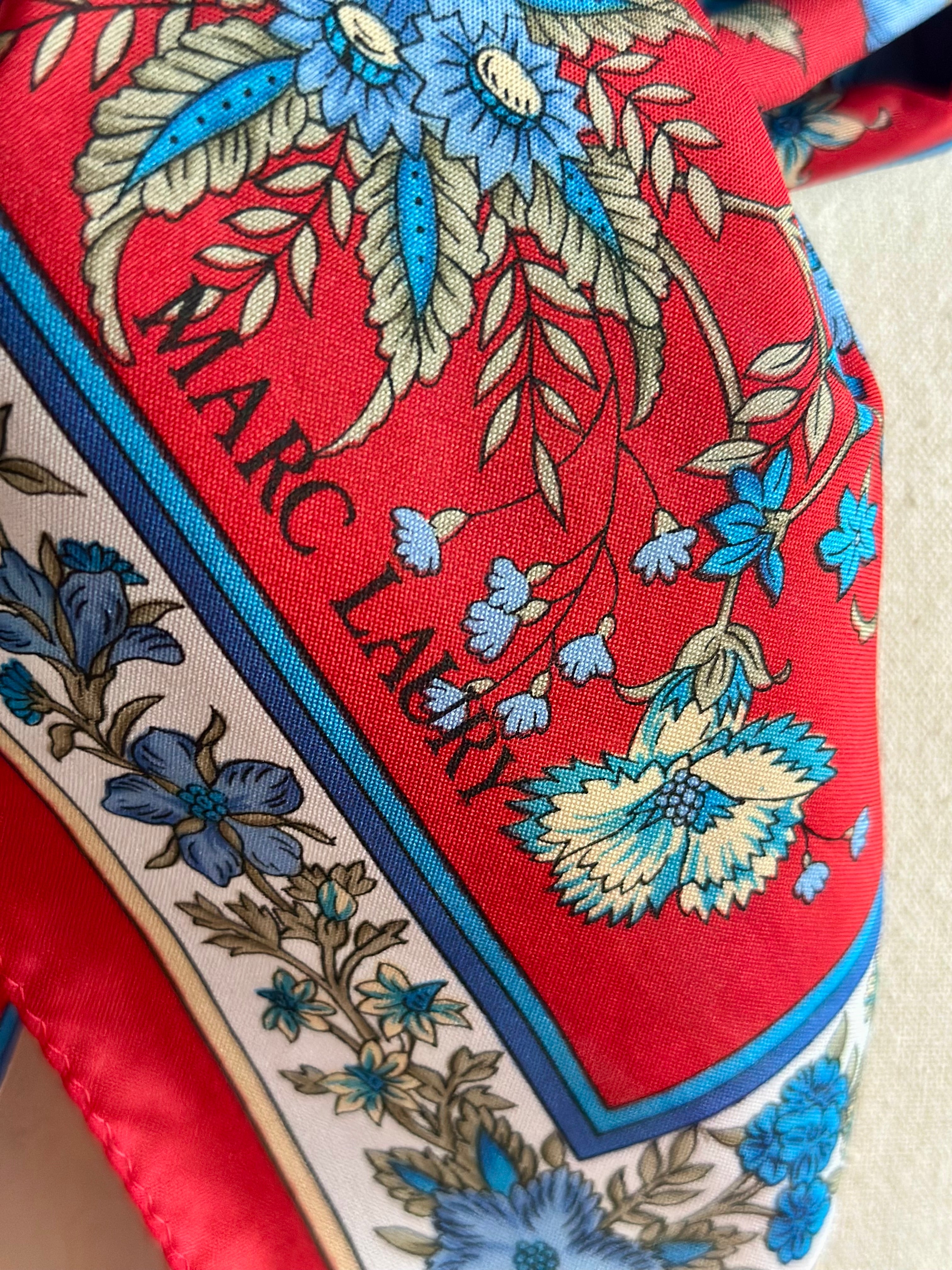 Scarf, Vintage Marc Laury 90s Red & Blue Floral Pattern