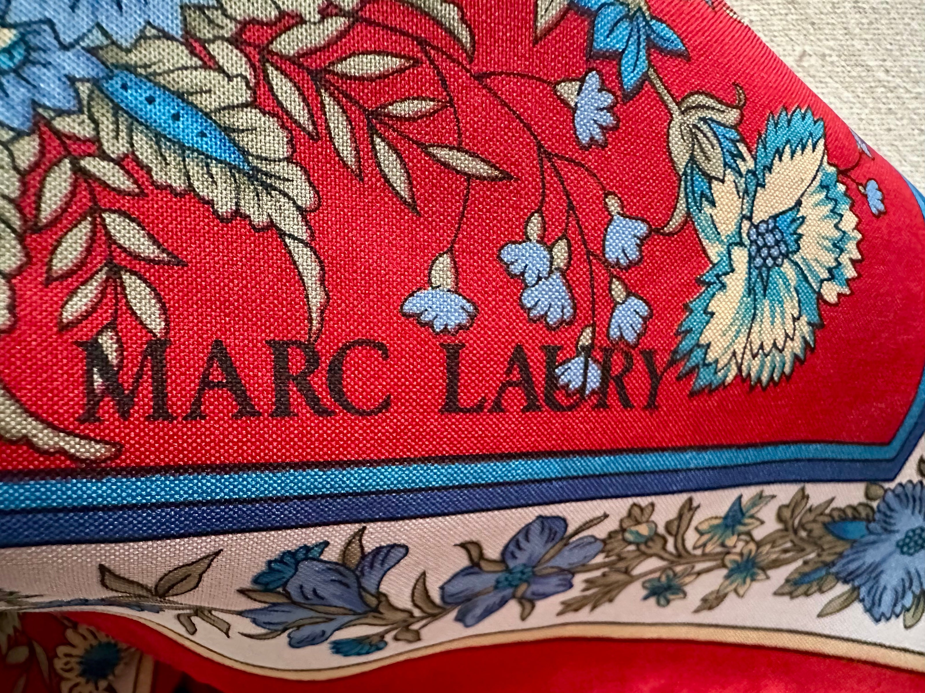 Scarf, Vintage Marc Laury 90s Red & Blue Floral Pattern