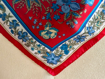 Scarf, Vintage Marc Laury 90s Red & Blue Floral Pattern