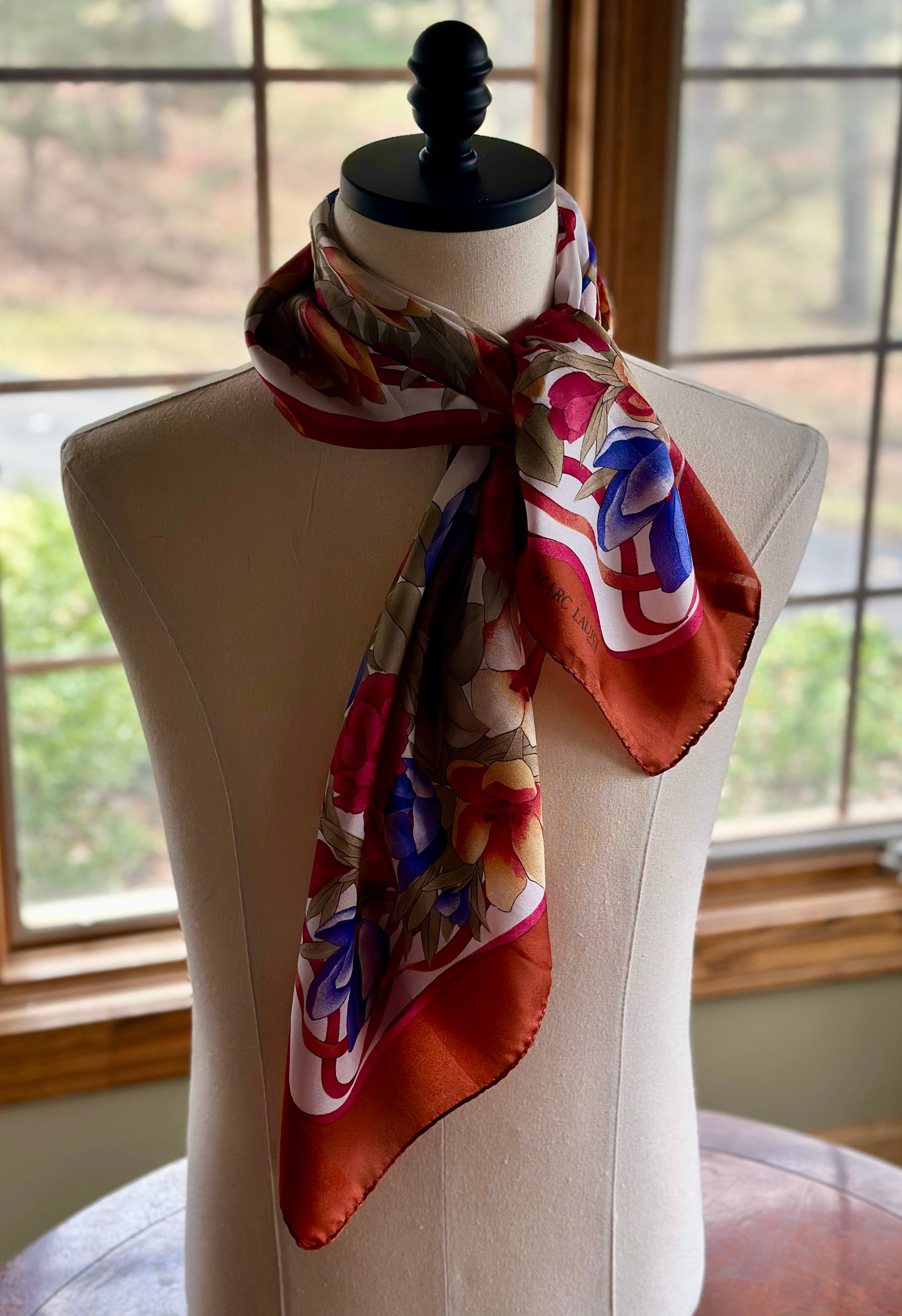 Scarf, Vintage Marc Laury Floral & Ribbons Pattern