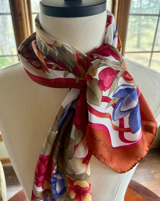 Scarf, Vintage Marc Laury Floral & Ribbons Pattern