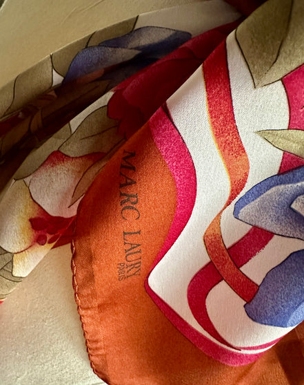 Scarf, Vintage Marc Laury Floral & Ribbons Pattern