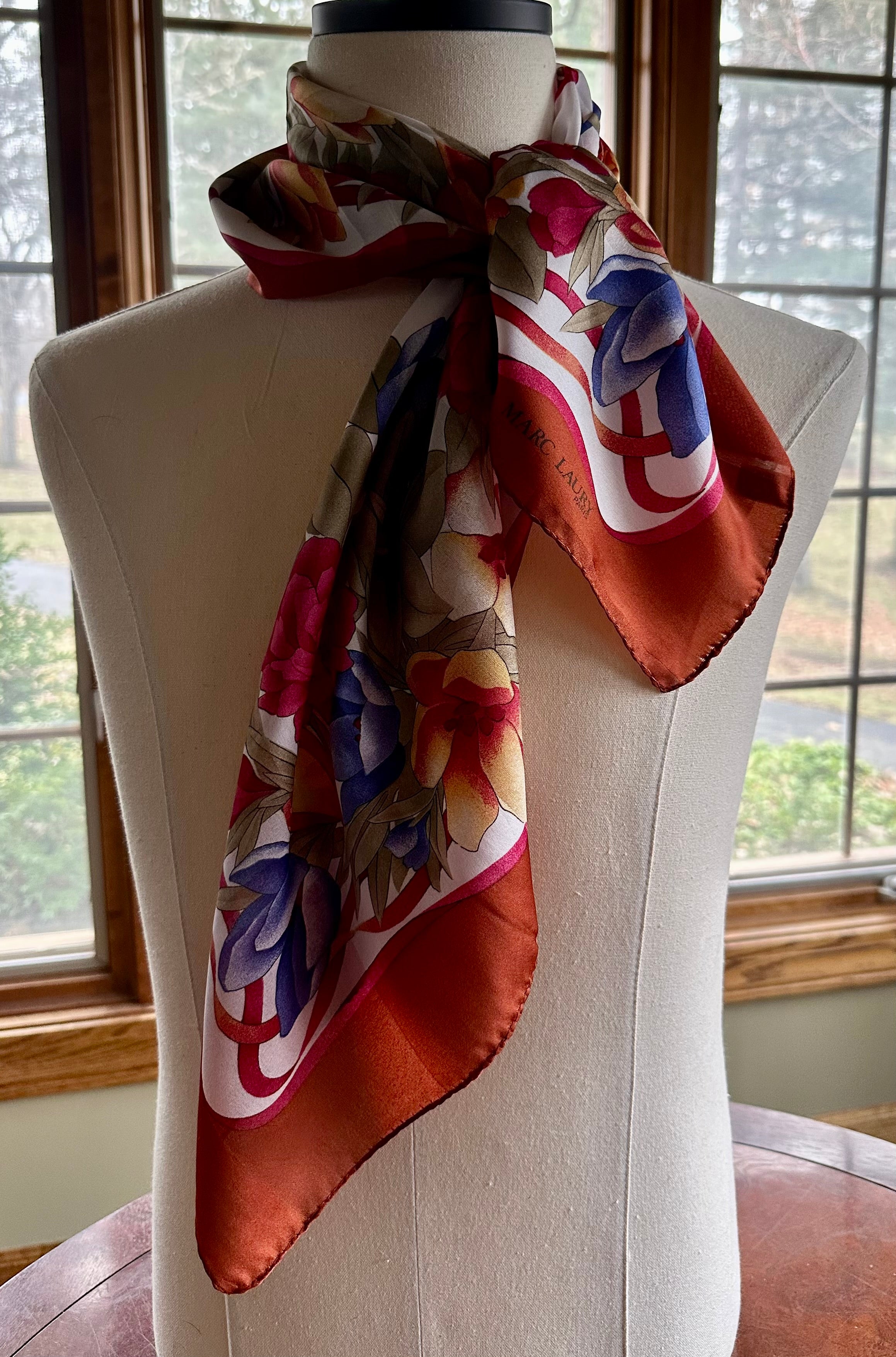 Scarf, Vintage Marc Laury Floral & Ribbons Pattern