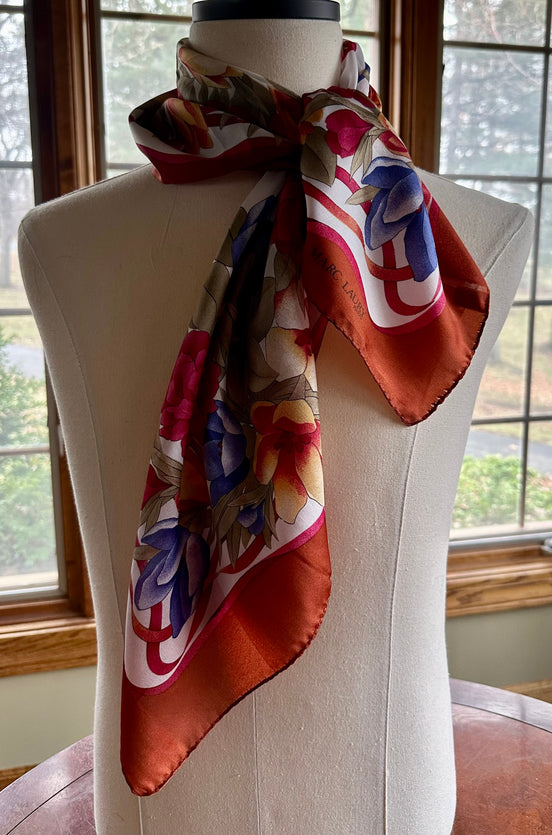 Scarf, Vintage Marc Laury Floral & Ribbons Pattern