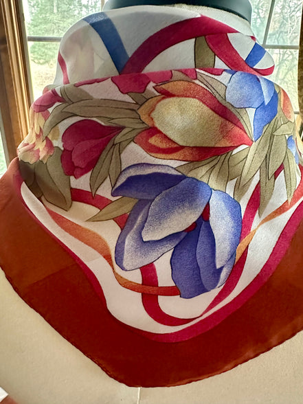 Scarf, Vintage Marc Laury Floral & Ribbons Pattern