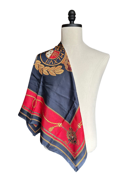 Scarf, Ralph Lauren Polo Navy Red Gold Crown Scarf