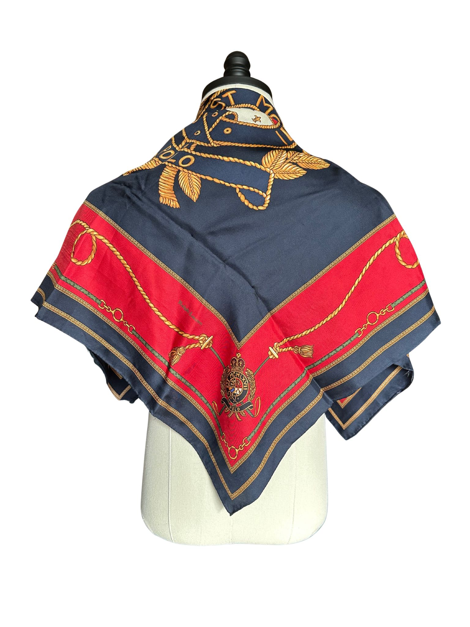 Scarf, Ralph Lauren Polo Navy Red Gold Crown Scarf