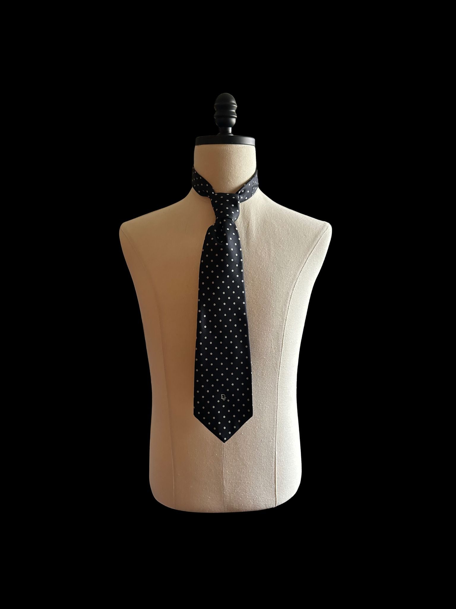 Ties, Christian Dior Black and White Polka Dot Necktie